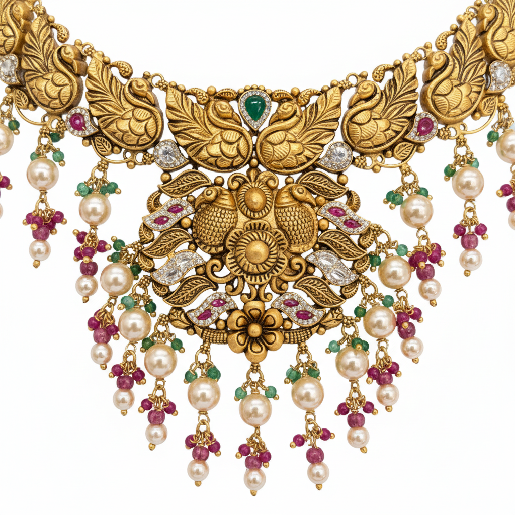 Antique Peacock Floral Grand Choker Close-up