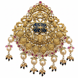 Antique Peacock Meenakari Grand Pendant Close-up
