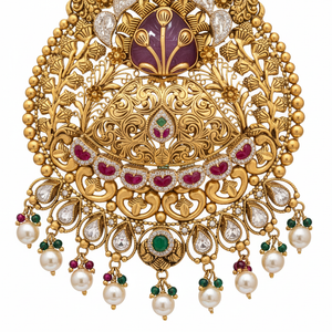 Antique Peacock Meenakari Grand Pendant Close-up