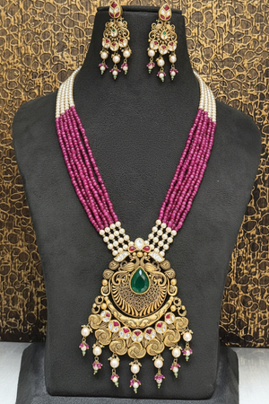 Antique Peacock Scroll Grand Necklace Set on Bust