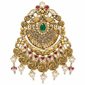 Antique Peacock Scroll Grand Pendant Close-up