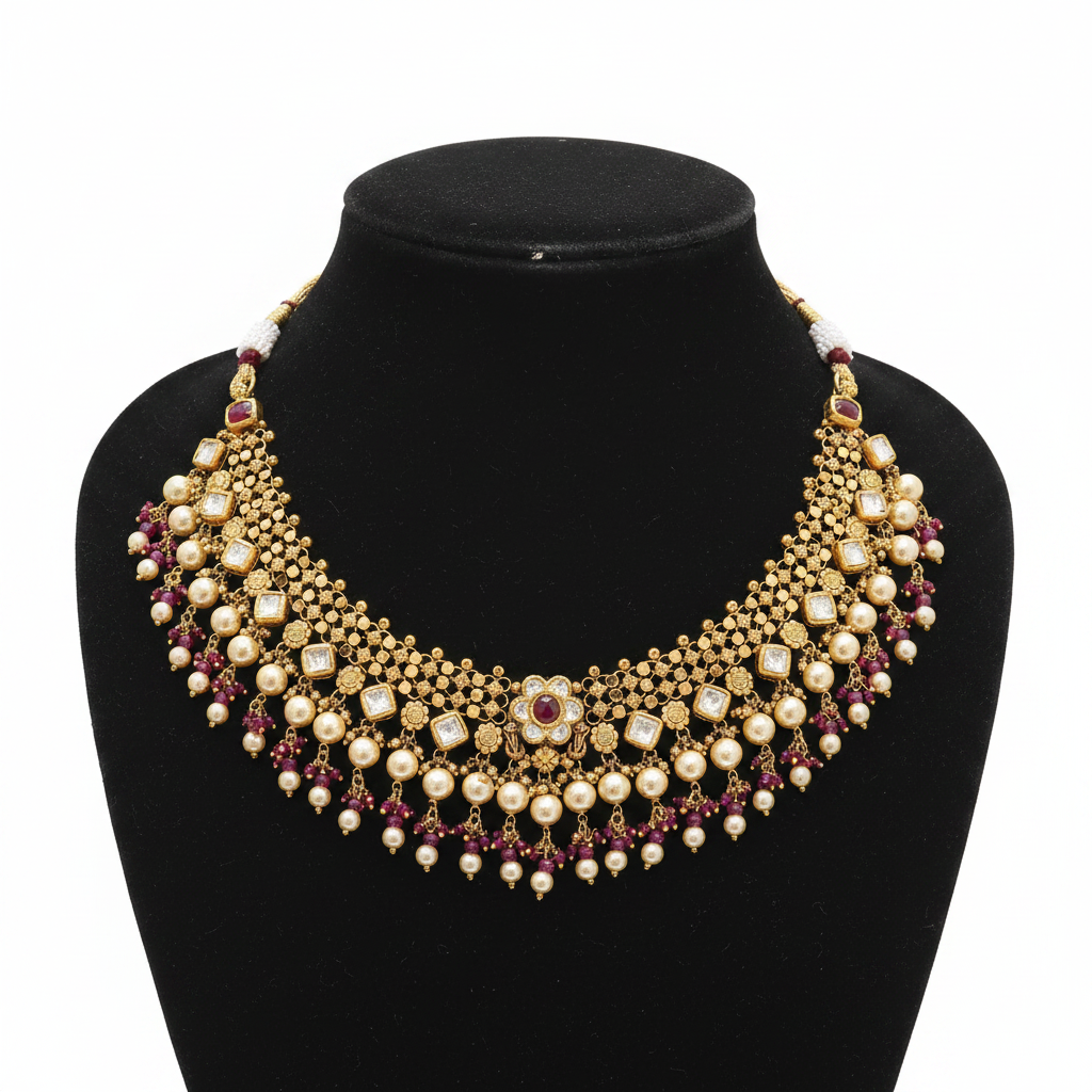 Antique Polki Kundan Guttapusalu Choker Close-up