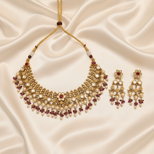 Antique Polki Kundan Guttapusalu Choker Set Flat Lay