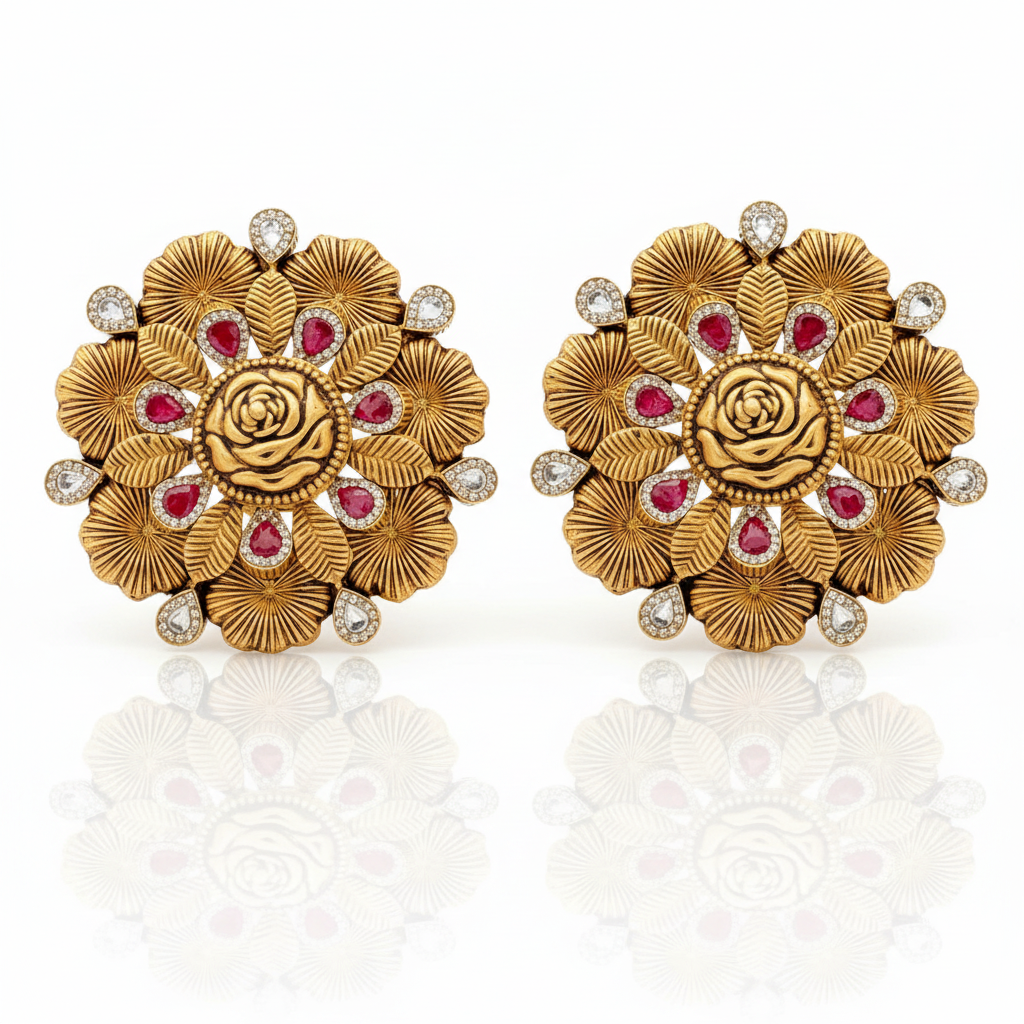 Antique Rose Lotus Leaf Tops Pair with Reflection