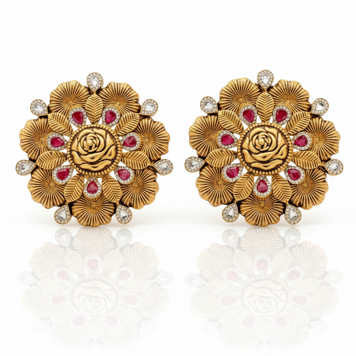 Antique Rose Lotus Leaf Tops Pair with Reflection
