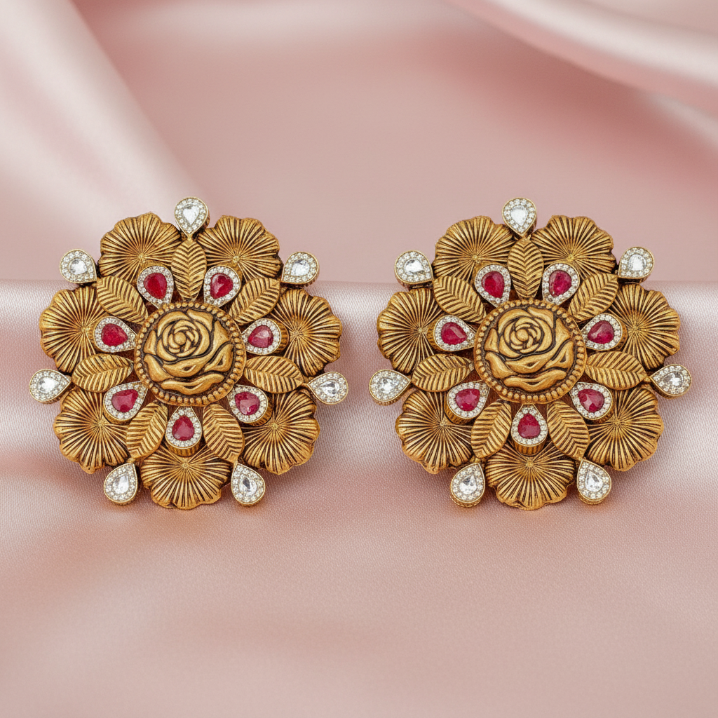 Antique Rose Lotus Leaf Tops Standing on Satin