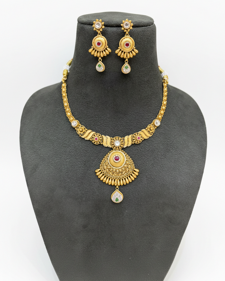 Antique Sunburst Necklace Set on Velvet Bust
