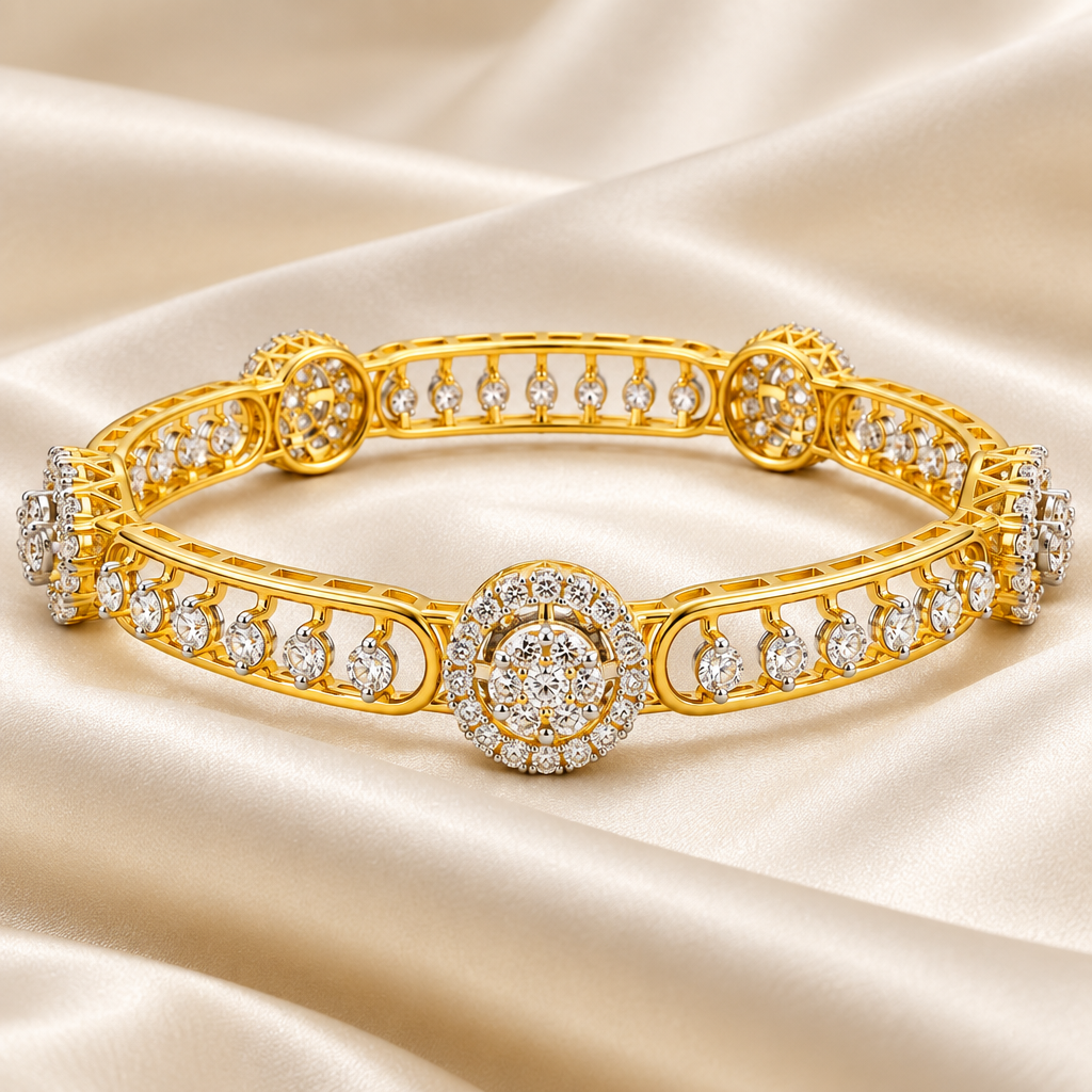 11.61 Ct Diamond Bangles in Yellow Gold | Savya Jewels