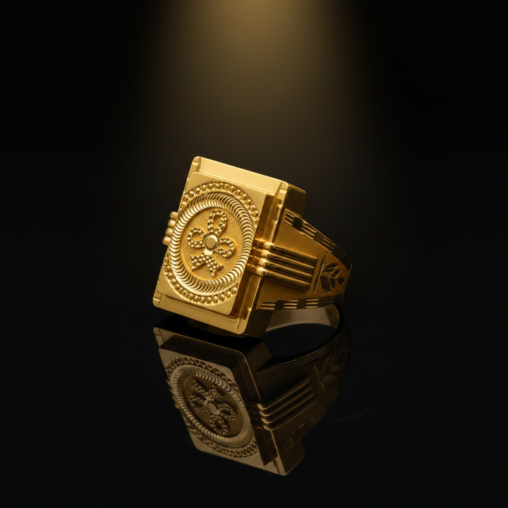 Dark Reflection - Gents Medallion Square Ring