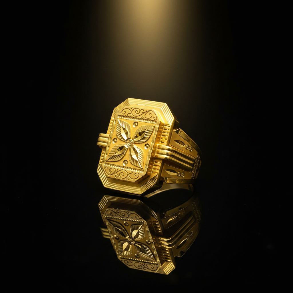 Dark Reflection - Gents Octagonal Flower Ring