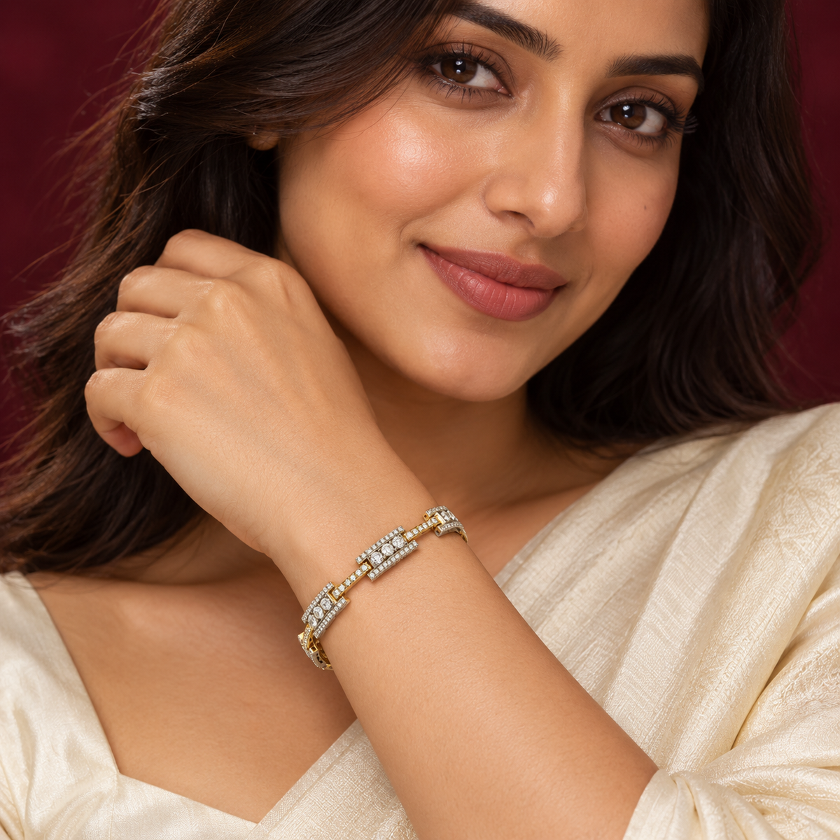 14K Gold Geometric Diamond Link Bracelet