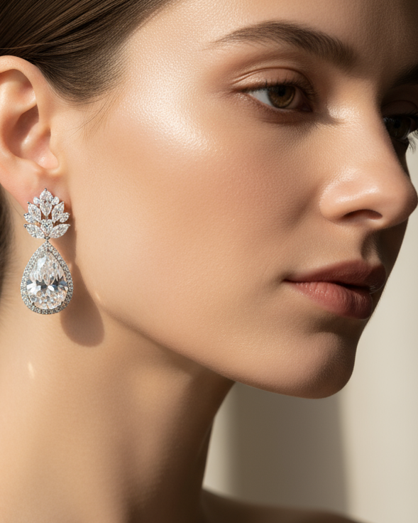 diamond earring with female model in 860 x 960 ration