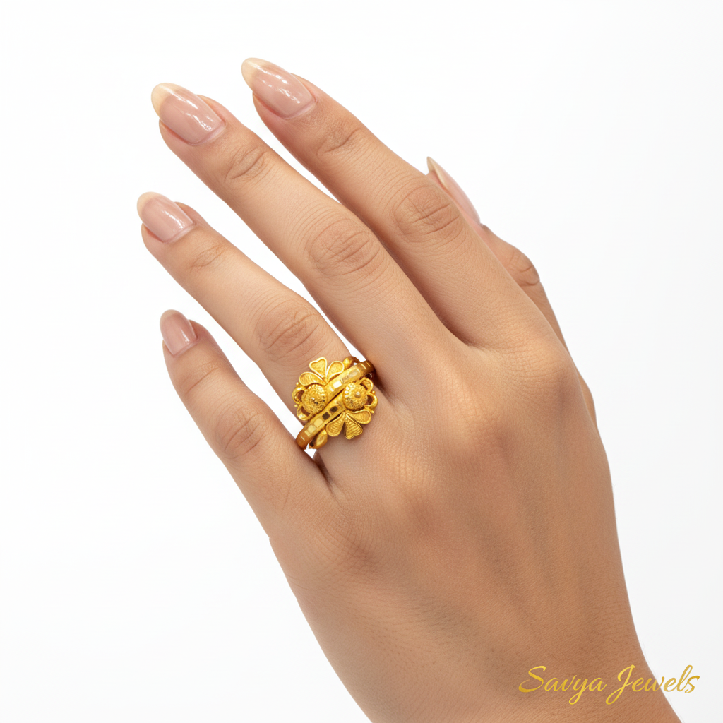 Double Flower Ring - Model Single Finger