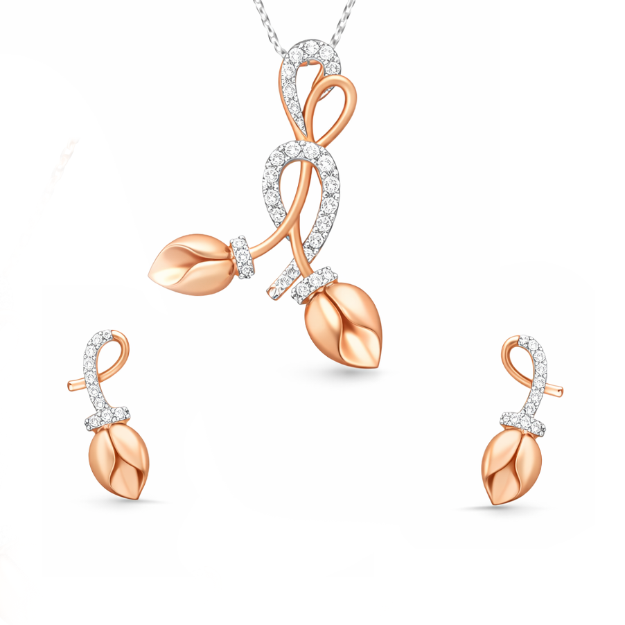 Best Graceful Leaf Diamond Pendant Set in Meerut | Savya Jewels