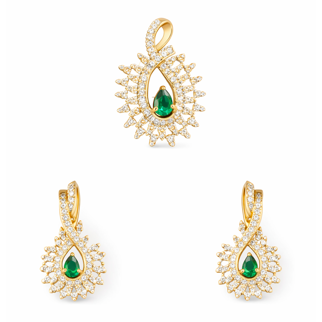 Best Queen’s Tear Emerald Diamond Pendant Set in Meerut | Savya Jewels