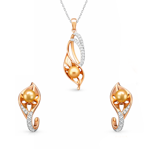 Pearl Bloom Diamond Pendant & Earrings | Savya Jewels | 18-kt-gold | pearl