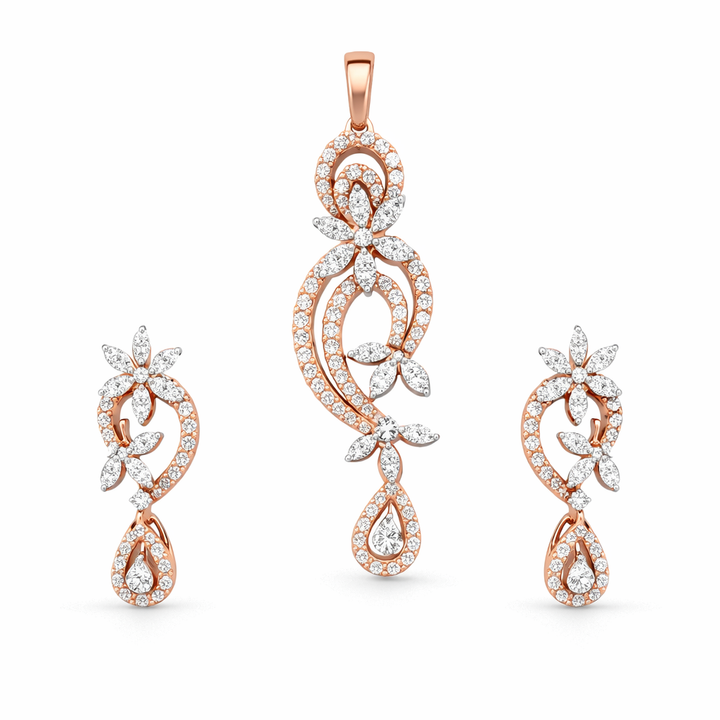 Best Floral Cascade Diamond Pendant Set in Meerut | Savya Jewels