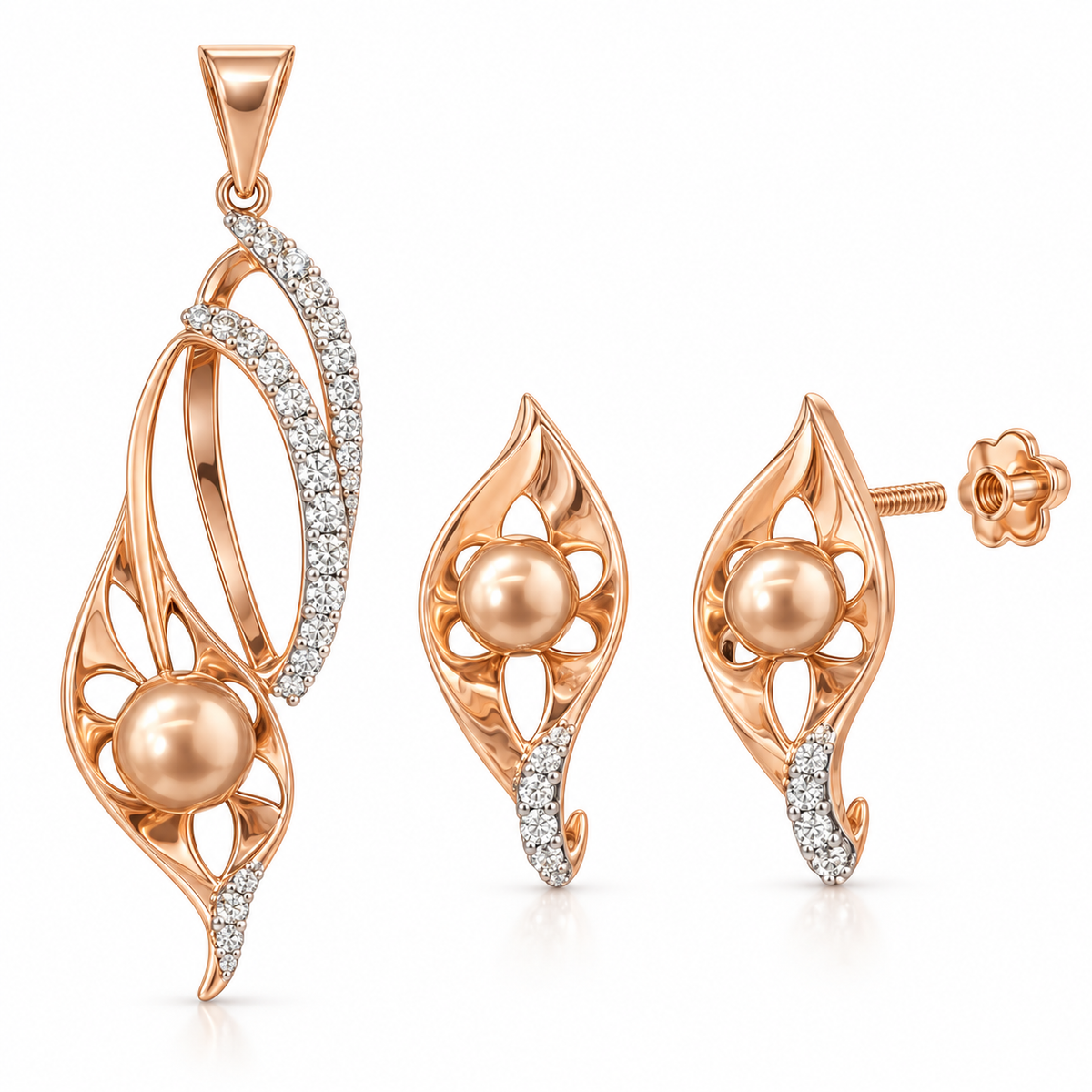 Pearl Bloom Diamond Pendant & Earrings
