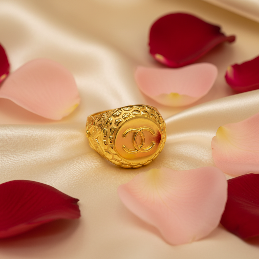 Gold Signet Ring CC - Satin & Rose