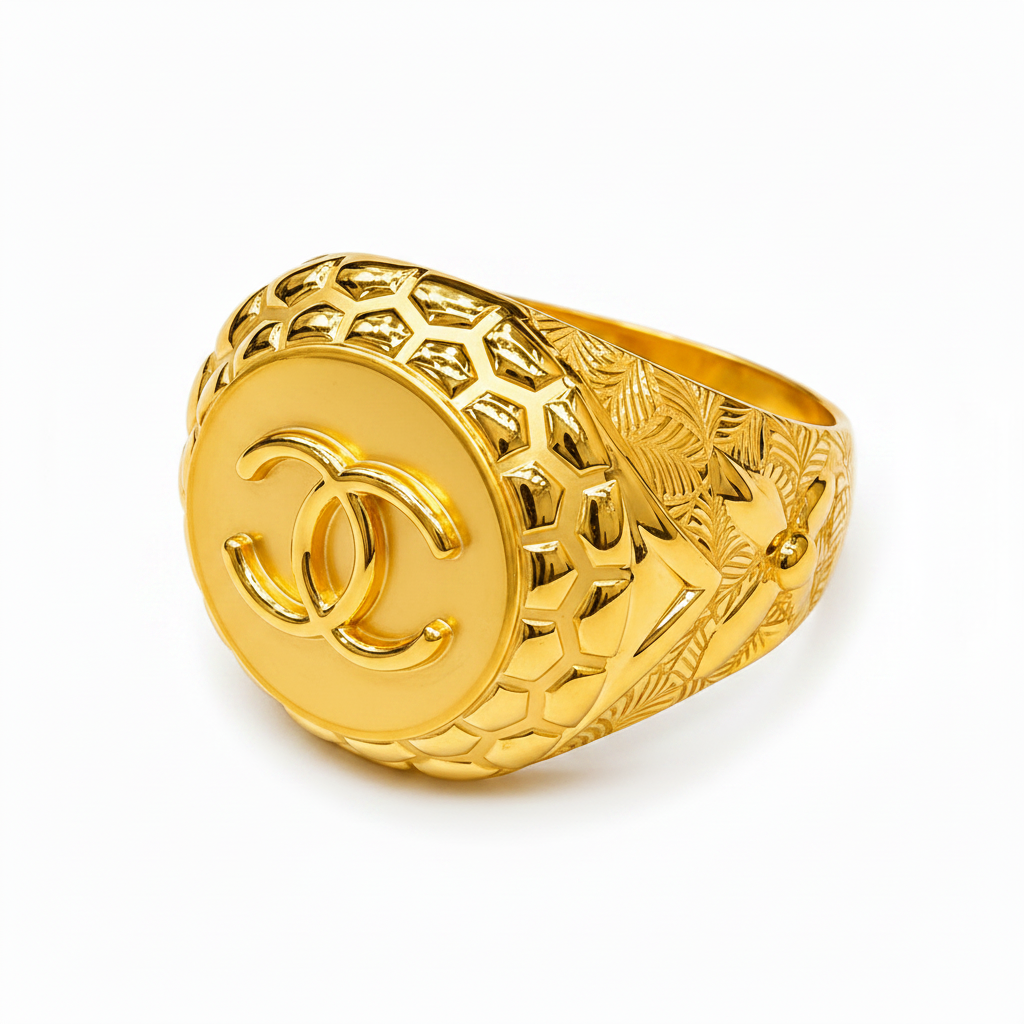 Gold Signet Ring CC - White Background