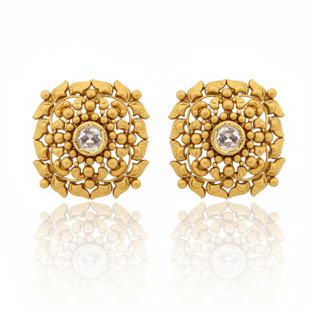 Gold Temple Tops Pair - Full White Background with Reflection
