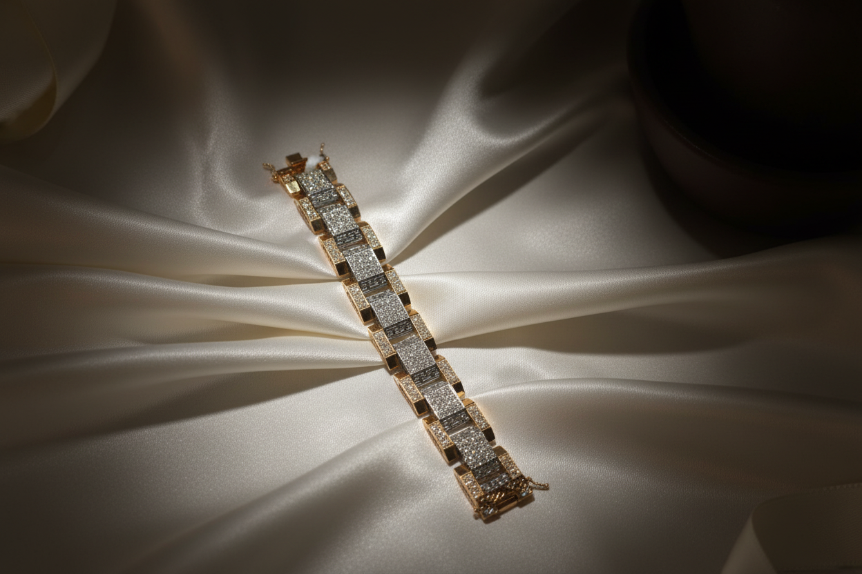 Greek Key Diamond Bracelet on Satin