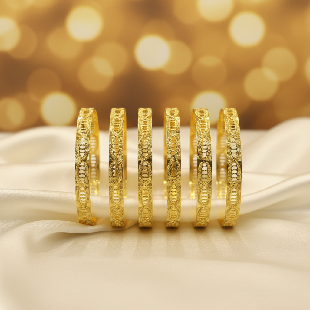 22Kt Gold Bangles Set of 4 on satin fabric