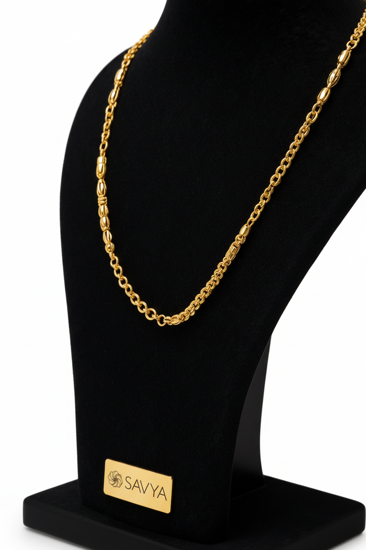 Fancy Barrel Link Gold Chain - Side Angle