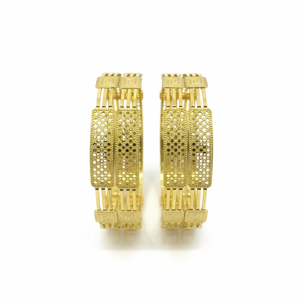 22Kt Art Deco Gold Bangles on white background