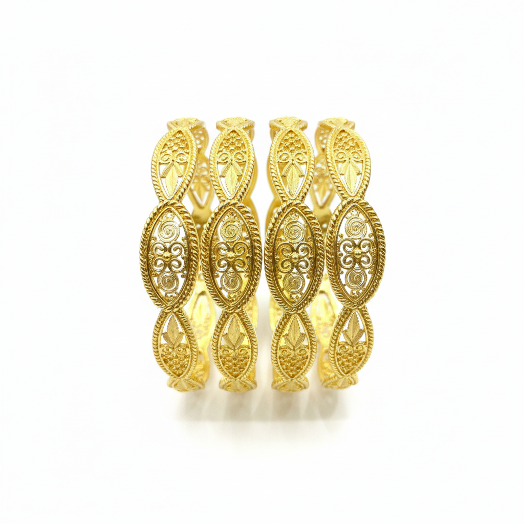 22Kt Wavy Filigree Gold Bangles on white background