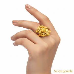 Floral Wrap Leaf Gold Ladies Ring - Model Finger