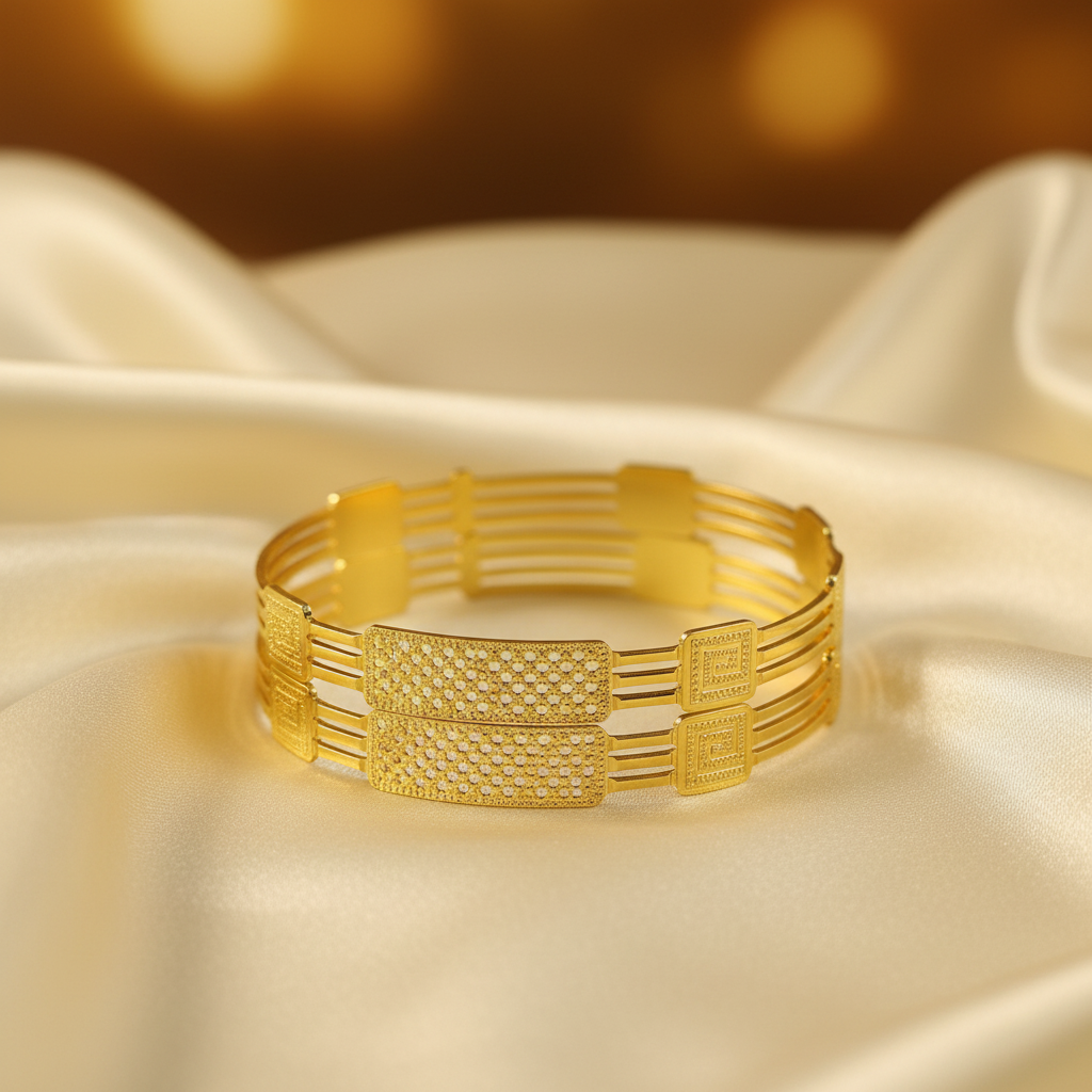 22Kt Art Deco Gold Bangles on satin fabric