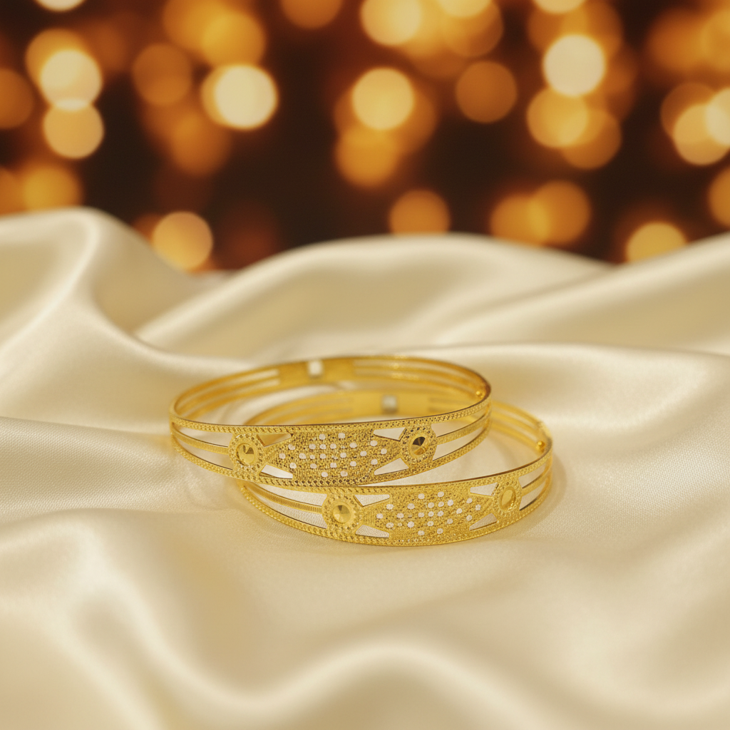 22Kt Gold Bangles on satin fabric