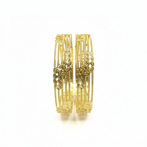 22Kt Multi-Strand Leaf Gold Bangles on white background