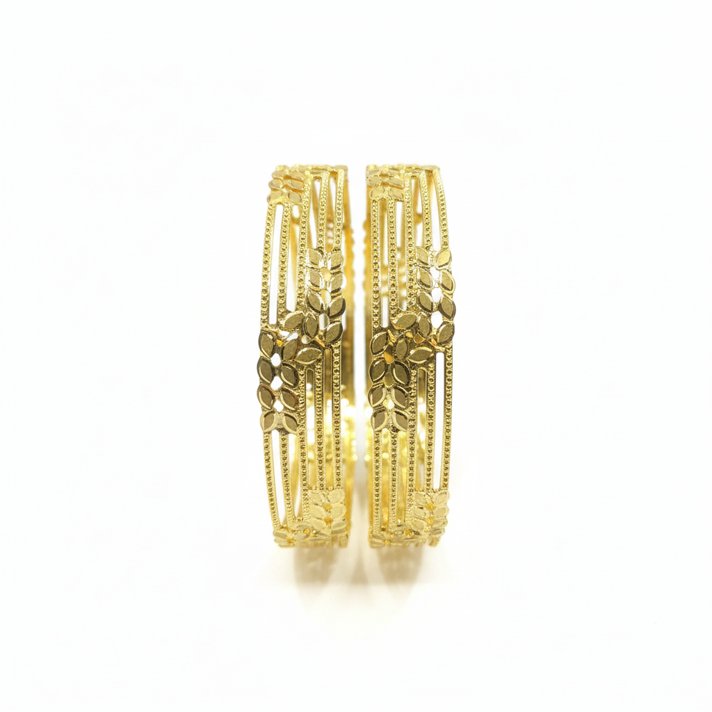 22Kt Multi-Strand Leaf Gold Bangles on white background