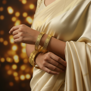 Model wearing 22Kt Gold Bangles