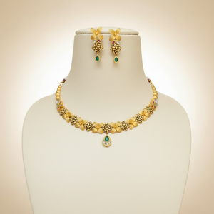 22kt Gold Floral Necklace Set with Earrings