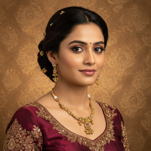 22Kt Gold Lakshmi Choker Necklace Set worn by Female Model
