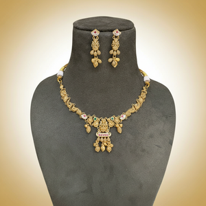 22Kt Gold Lakshmi Choker Necklace Set on Mannequin