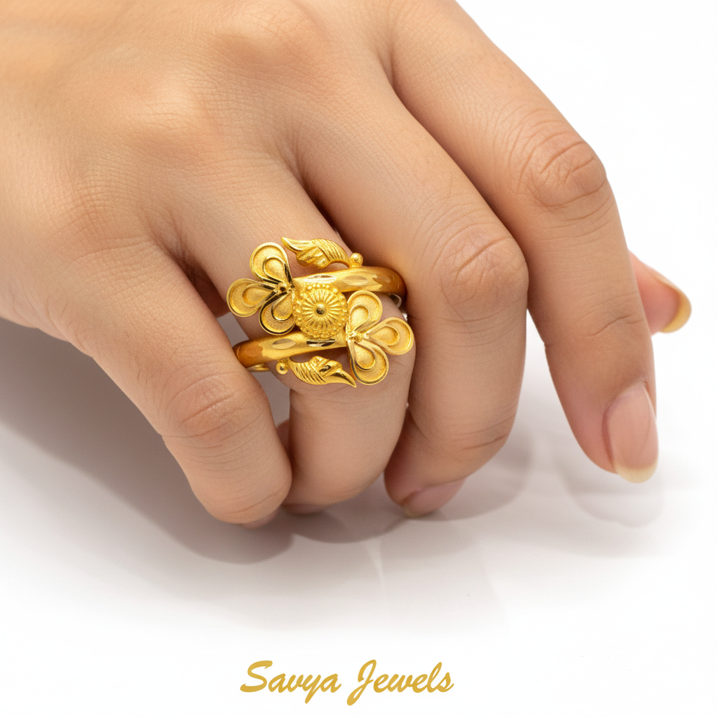Floral Wrap Leaf Gold Ladies Ring - Finger Display