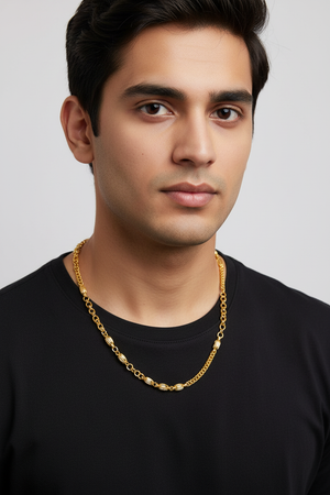 Curb Oval Bead Combo Gold Chain - Male Model