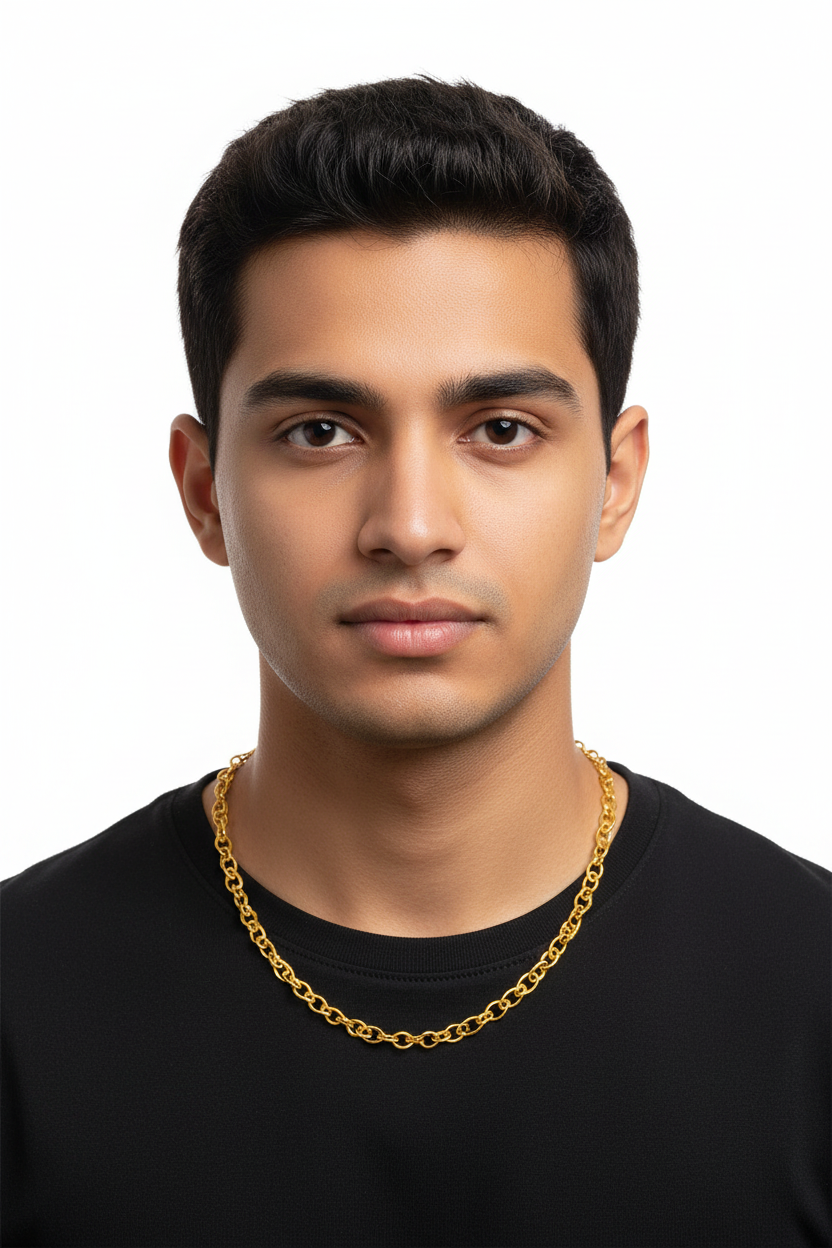 Oval Link Gold Chain - Male Model