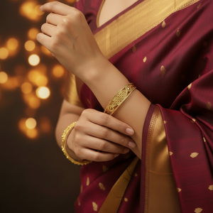 Model wearing 22Kt Gold Bangles