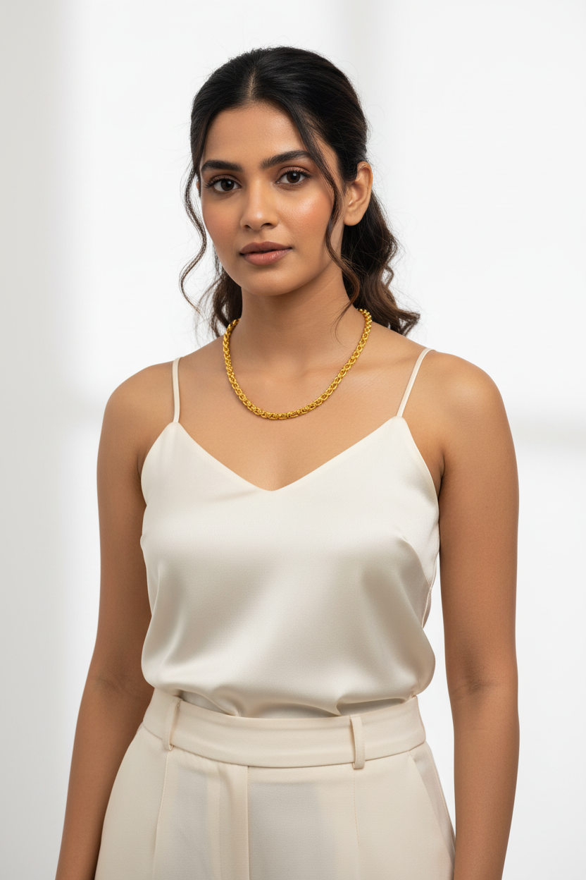 Marina Anchor Link Gold Chain - Female Model