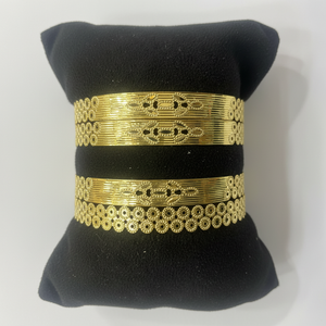 22Kt Wide Floral Coin Disc Gold Bangles on white background