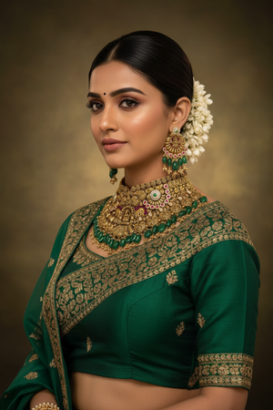 Indian Bride Wearing Antique Lakshmi Elephant Grand Choker Set