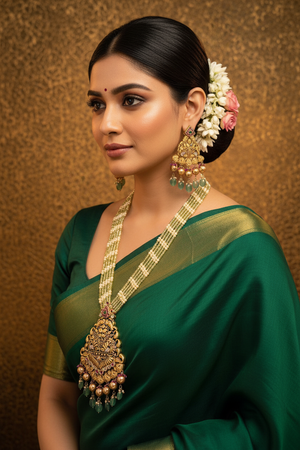 Indian Bride Wearing Antique Peacock Fan Necklace Set