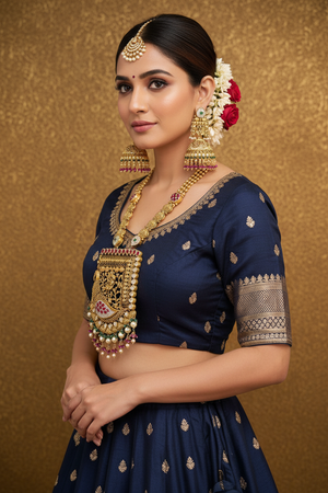 Indian Bride Wearing Antique Peacock Meenakari Square Pendant Long Necklace Set