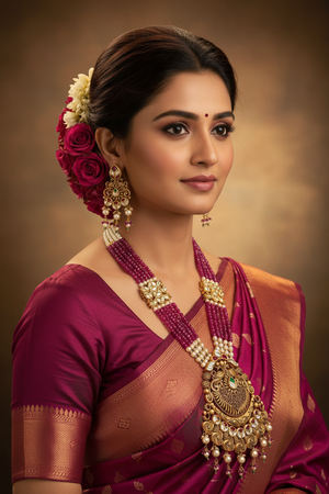 Indian Bride Wearing Antique Peacock Scroll Grand Necklace Set