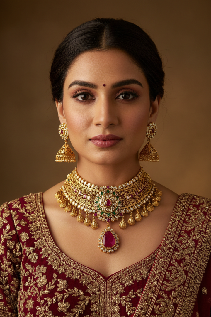 Indian Bride Wearing Broad Bridal Choker